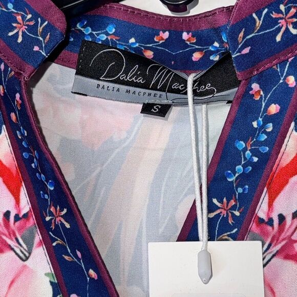 Dalia MacPhee Dress Large Black Pink Floral Button-Front Long Sleeve midi Size S - Picture 7 of 14